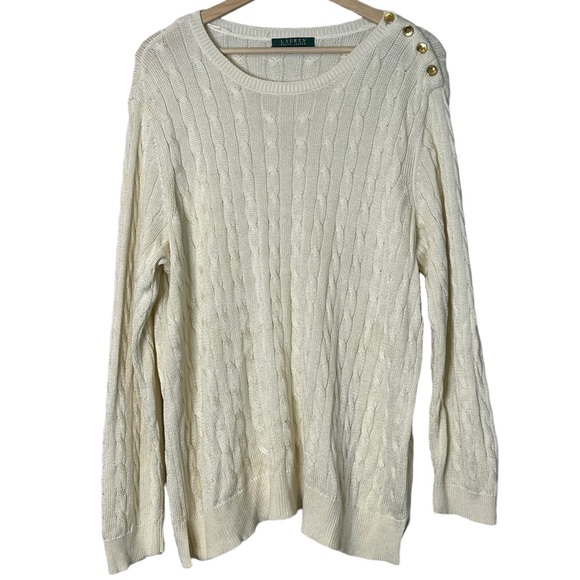 Lauren Ralph Lauren Sweaters - Lauren Ralph Lauren Womens Cable Knit GoldcButton Pullover Sweater Size XL Ivory